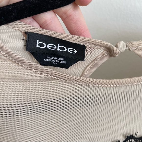 Bebe mini dress black lace nude sheer long sleeves women’s size small - Picture 5 of 14